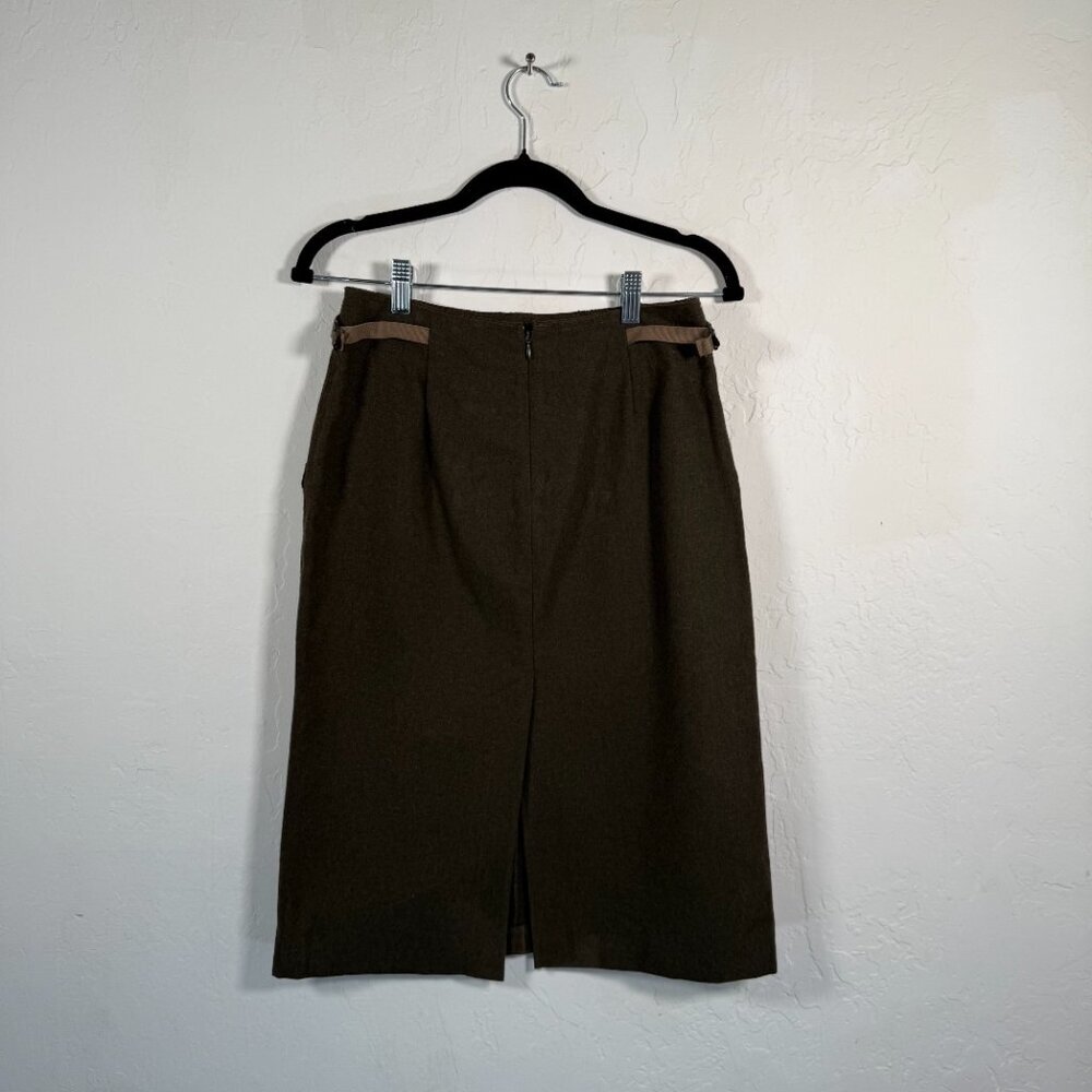 Stefanel Olive Green Knit Adjustable Strap Slit Front Midi A-Line Skirt Size 40 - Picture 2 of 16
